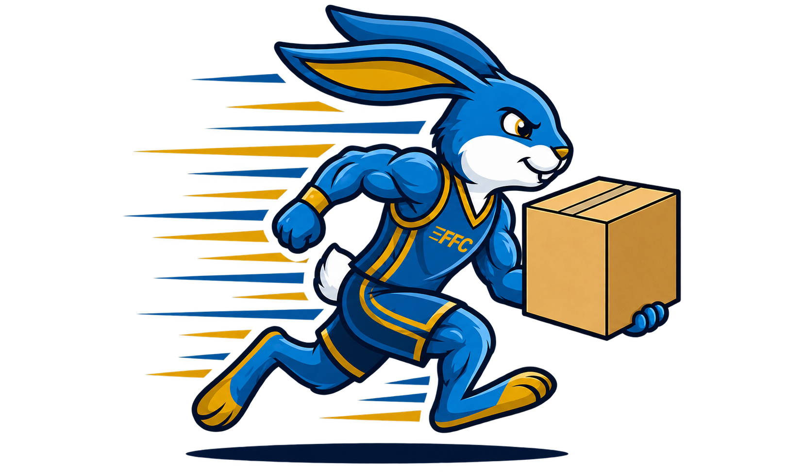 Fast Friendly Careful rabbit mascot carrying a moving box